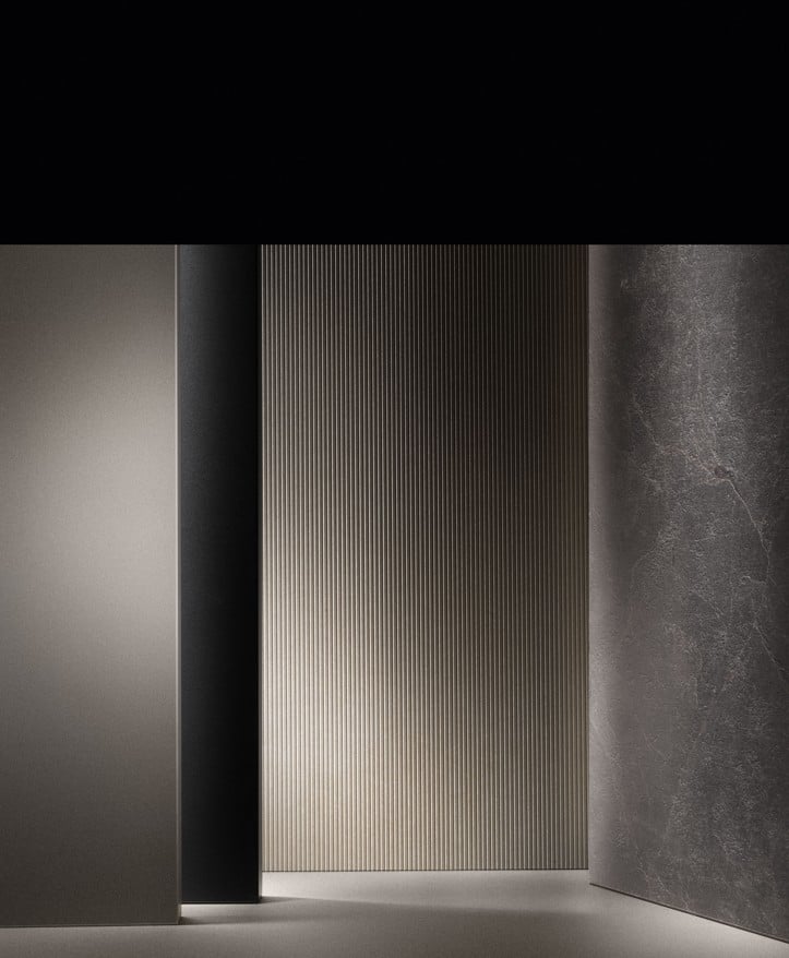 Moderni tila, pehmeät värit ja tekstuurit.