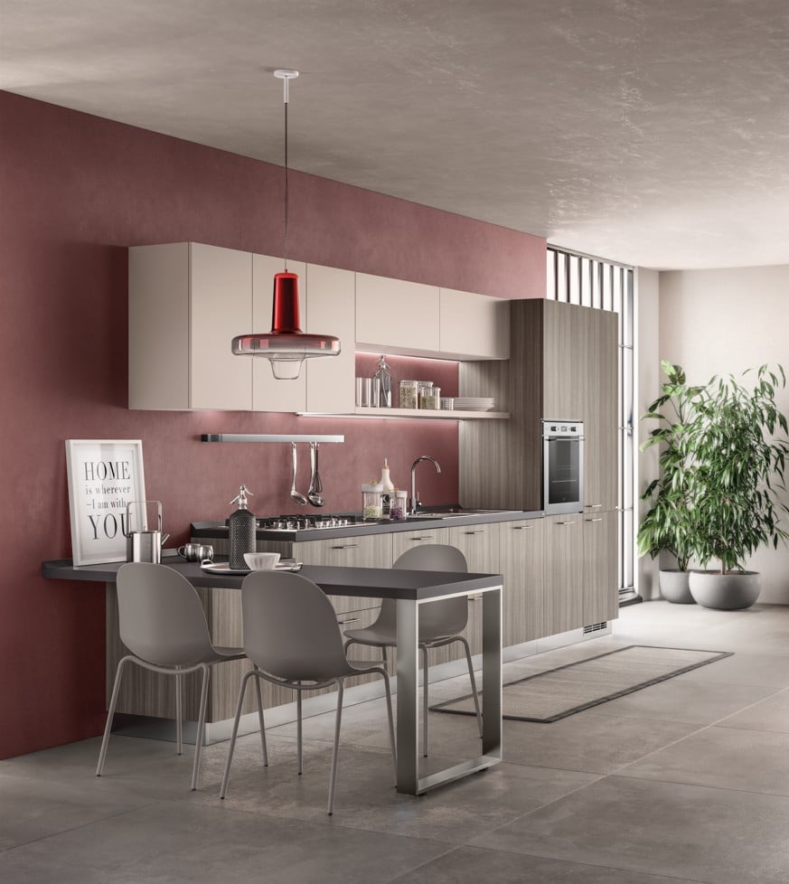 Moderni keittiö, tyylikkäät värit.