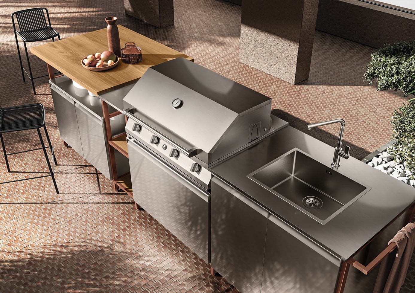 Tyylikäs ulkokeittiö ja grilli