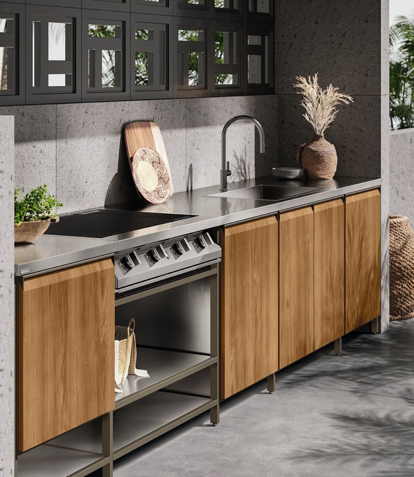 Moderni ulkokäyttöön suunniteltu keittiö